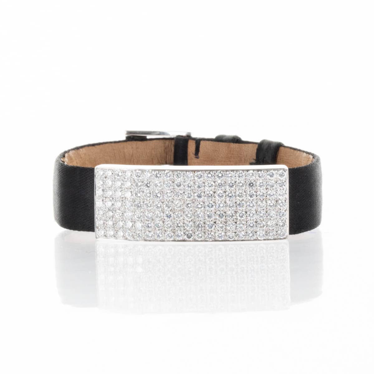Bracelet Motif Diamante Or Blanc Et Satin Noir